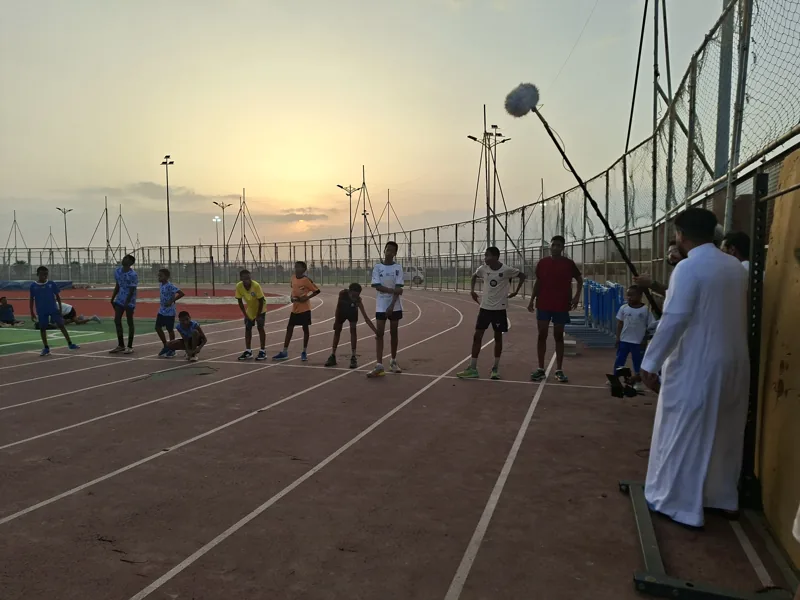 Filming training at sunset.